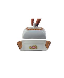 کره‌خوری چینی درب‌دار لمونژ طلایی