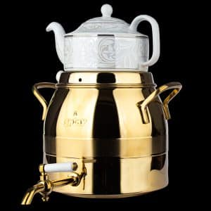 کتری قوری مدل ستاره ۶ لیتر شیردار کف چدن طلایی برند شاینی