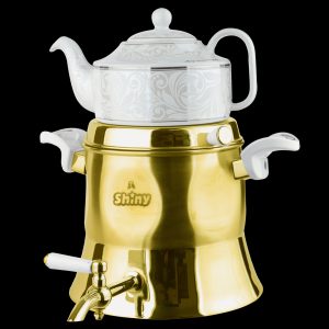 کتری قوری مدل آیلار 5/5 لیتر شیردار طلایی کف چدن برند شاینی