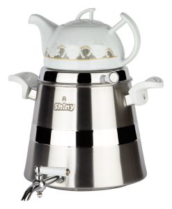 ست کتری قوری هرمی ۶ لیتری استیل مات کف چدن از برند شاینی