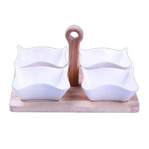 ست اردوخوری چوب و سرامیک چهار تکه