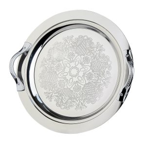 سینی استیل گرد بزرگ دسته طرحدار برند شاینی