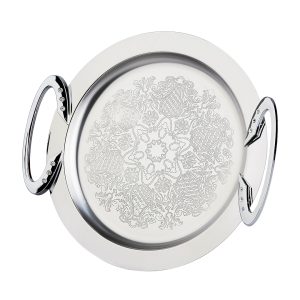 سینی استیل گرد متوسط دسته نگین دار برند شاینی