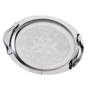 سینی استیل بیضی دسته طرحدار برند شاینی