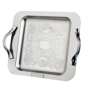 سینی استیل مربع دسته طرحدار برند شاینی